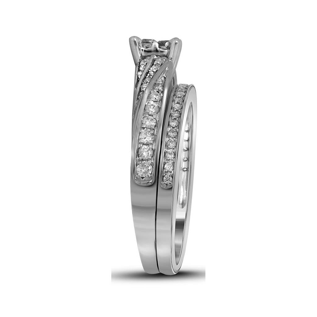 14k White Gold Princess Diamond Bridal Wedding Ring Set 1/2 Cttw