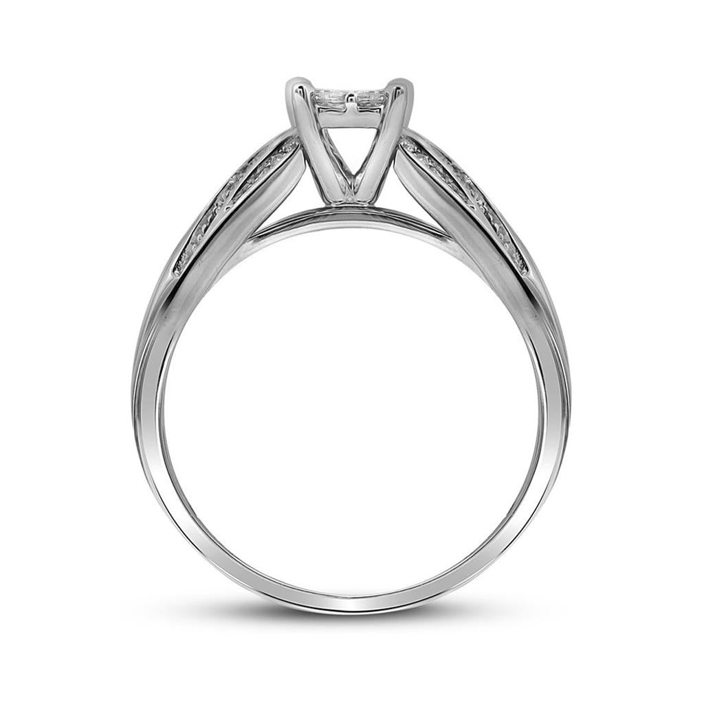 14k White Gold Princess Diamond Bridal Wedding Ring Set 1/2 Cttw