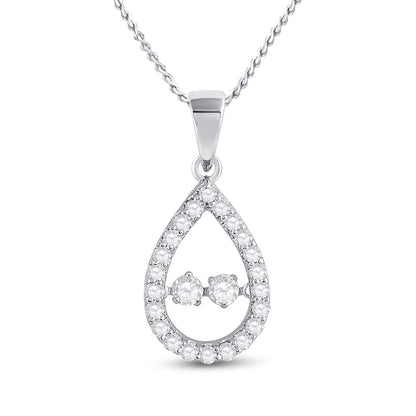 14k White Gold Round Diamond Moving Twinkle 2-Stone Teardrop Pendant 1/2 Cttw
