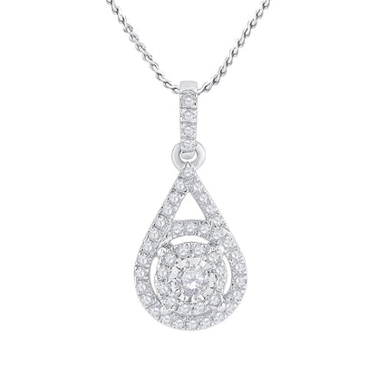 14k White Gold Round Diamond Solitaire Circle Frame Pendant 1/4 Cttw
