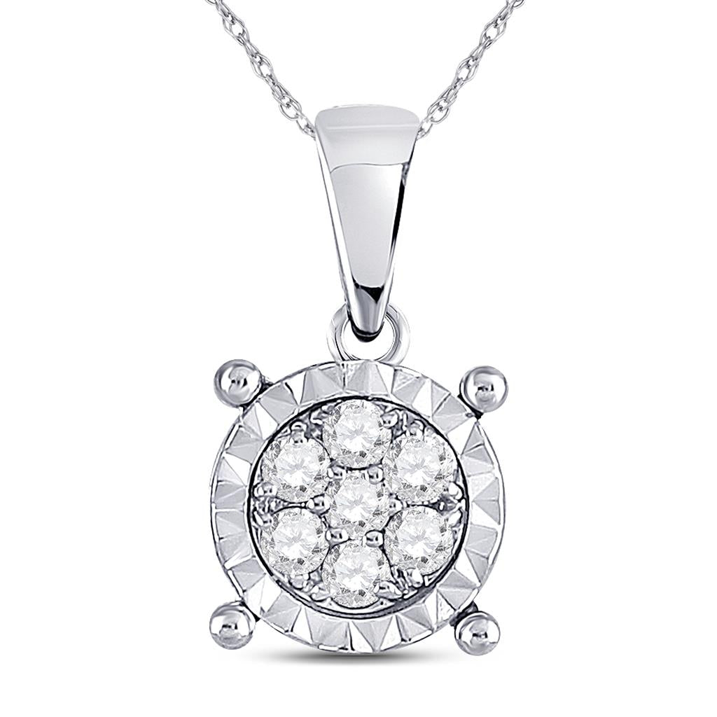 14k White Gold Round Diamond Fashion Cluster Pendant 1/8 Cttw