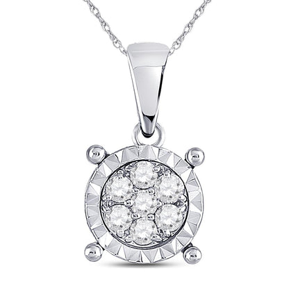 14k White Gold Round Diamond Fashion Cluster Pendant 1/8 Cttw