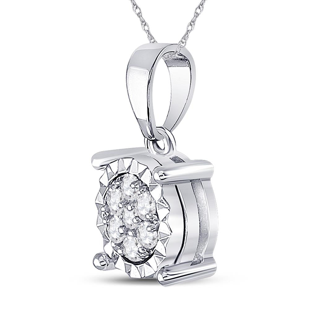 14k White Gold Round Diamond Fashion Cluster Pendant 1/8 Cttw