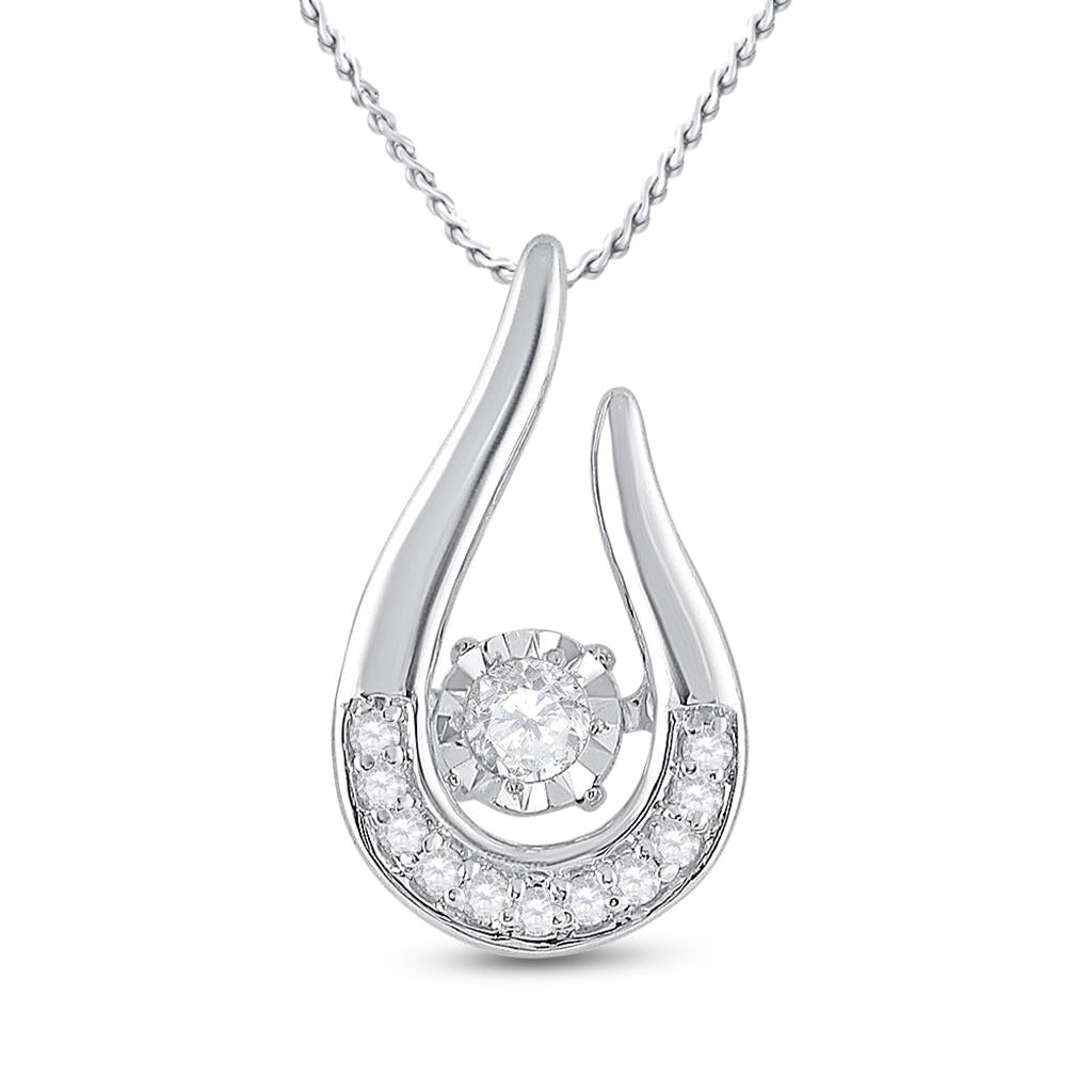 14k White Gold Round Diamond Moving Teardrop Solitaire Pendant 1/10 Cttw