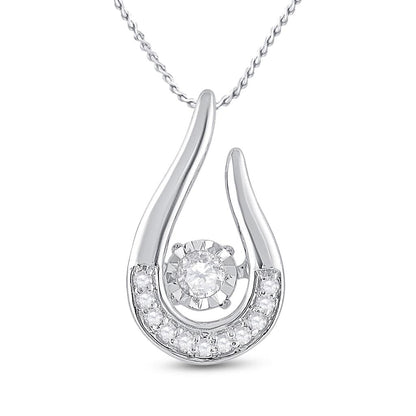 14k White Gold Round Diamond Moving Teardrop Solitaire Pendant 1/10 Cttw