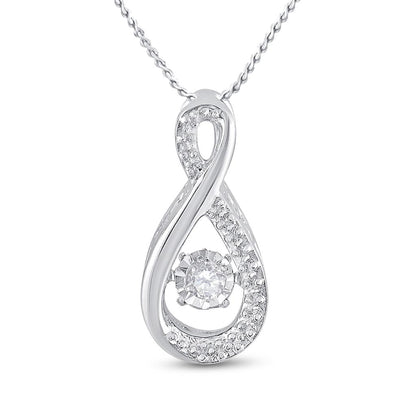 14k White Gold Round Diamond Moving Twinkle Teardrop Pendant 1/20 Cttw