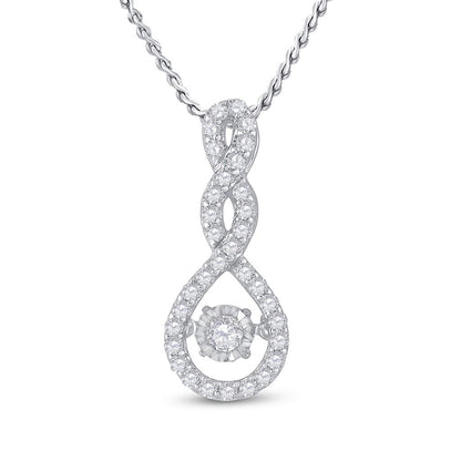 14k White Gold Round Diamond Moving Teardrop Pendant 1/3 Cttw