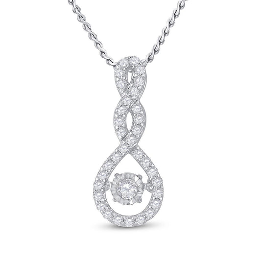 14k White Gold Round Diamond Moving Teardrop Pendant 1/3 Cttw