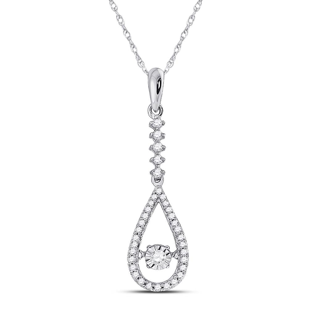 14k White Gold Round Moving Twinkle Diamond Teardrop Pendant 1/5 Cttw