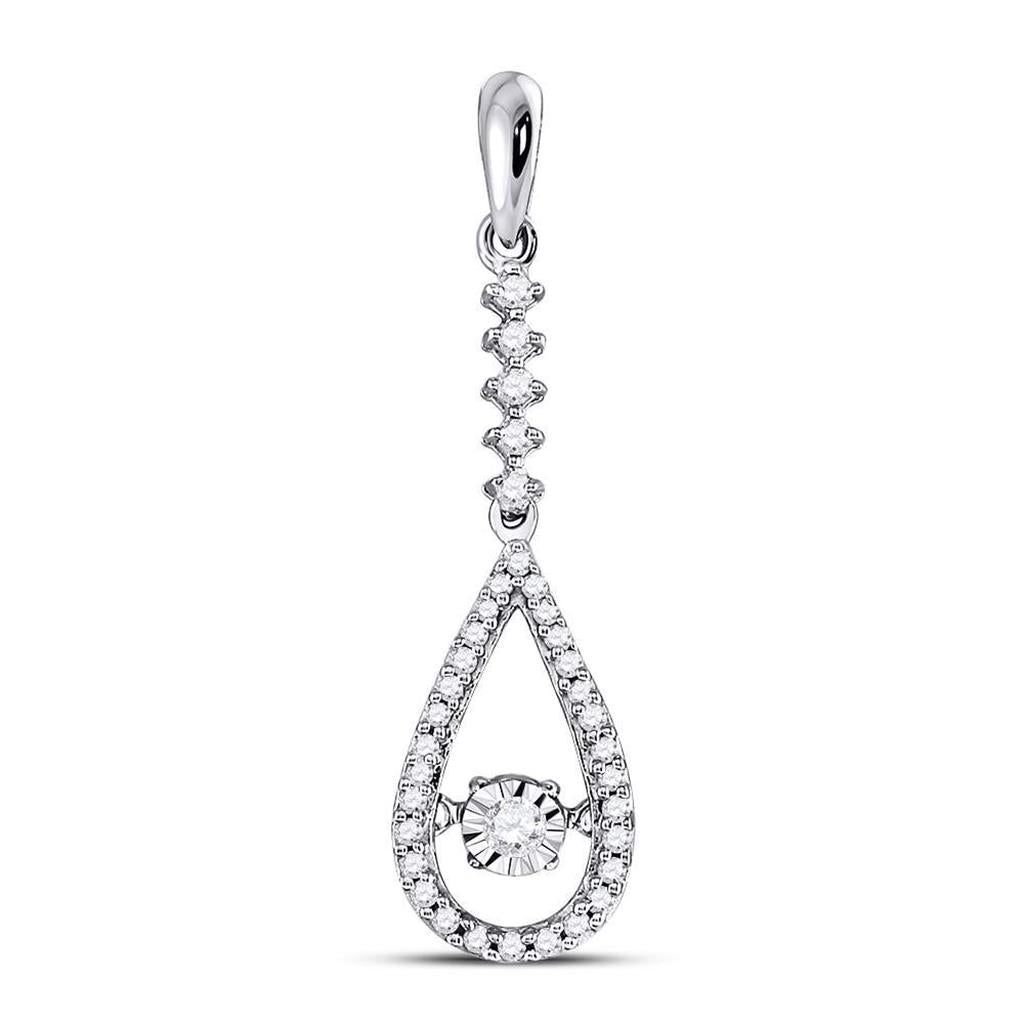14k White Gold Round Moving Twinkle Diamond Teardrop Pendant 1/5 Cttw