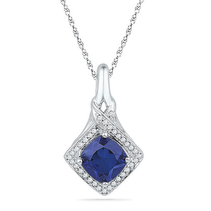 14k White Gold Round Created Blue Sapphire Solitaire Pendant 1-5/8 Cttw
