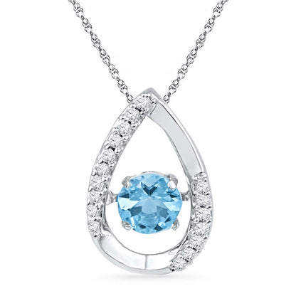 14k White Gold Round Created Blue Topaz Solitaire Pendant 3/4 Cttw