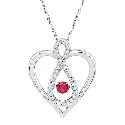 14k White Gold Round Created Ruby Diamond Infinity Heart Pendant 1/4 Cttw