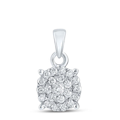 14k White Gold Round Diamond Cluster Pendant 1/4 Cttw