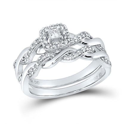 14k White Gold Princess Diamond Bridal Wedding Ring Set 1/3 Cttw