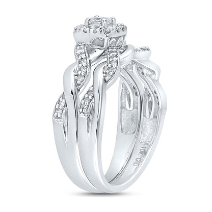 14k White Gold Princess Diamond Bridal Wedding Ring Set 1/3 Cttw