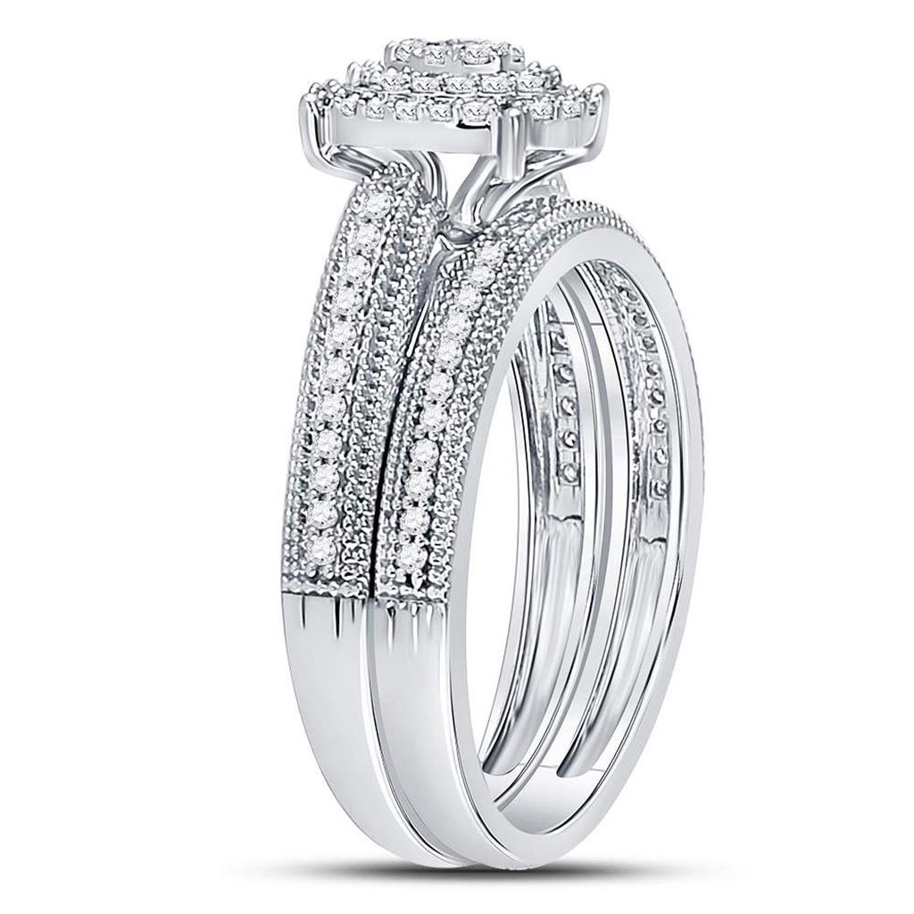 14k White Gold Round Diamond Oval Bridal Wedding Ring Set 1/3 Cttw