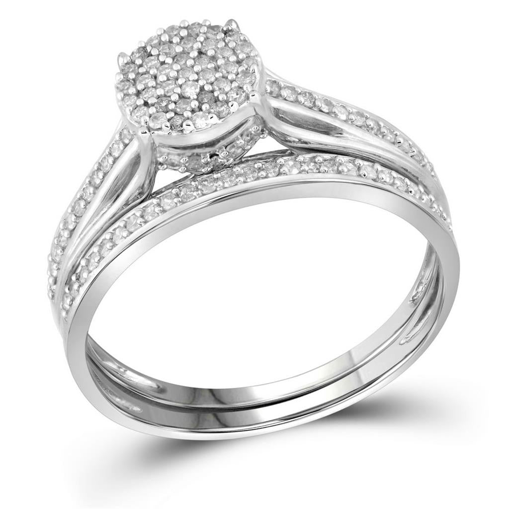 14k White Gold Round Diamond Bridal Wedding Ring Set 1/3 Cttw