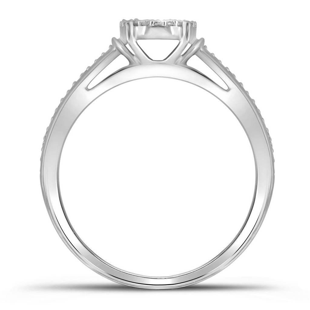14k White Gold Round Diamond Cluster Bridal Engagement Ring 1/5 Cttw