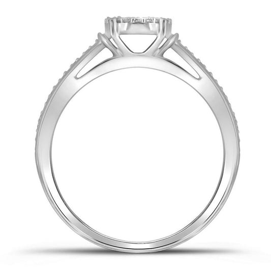 14k White Gold Round Diamond Cluster Bridal Engagement Ring 1/5 Cttw
