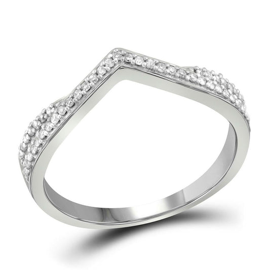14kt White Gold Womens Round Diamond Chevron Band Ring 1/8 Cttw