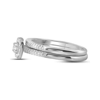 14k White Gold Princess Diamond Bridal Wedding Ring Set 1/4 Cttw