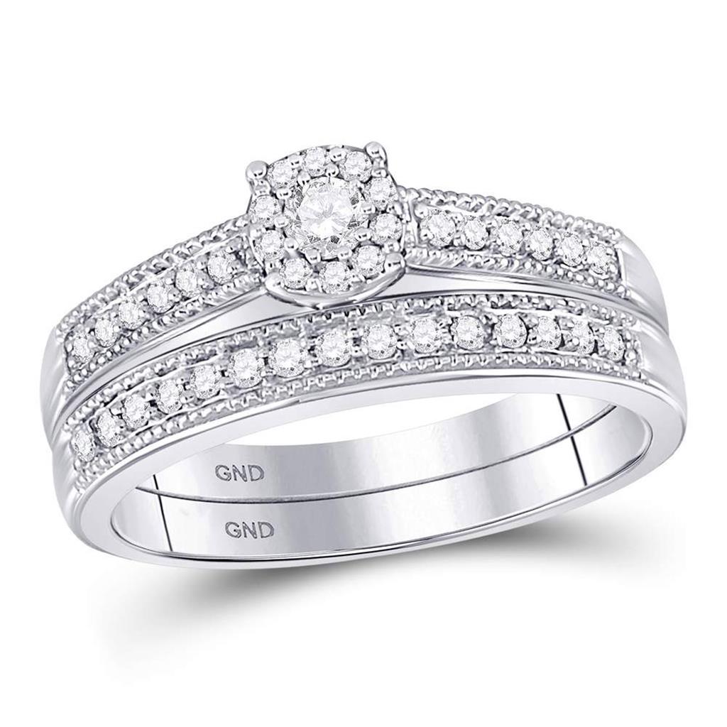 14k White Gold Round Diamond Bridal Wedding Ring Set 1/3 Cttw