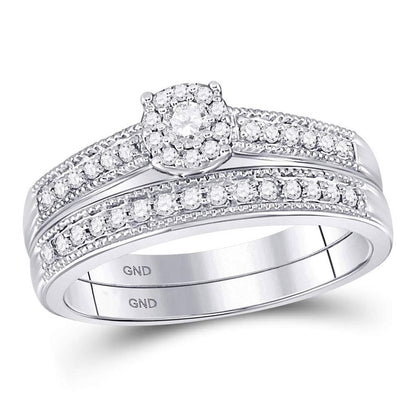 14k White Gold Round Diamond Bridal Wedding Ring Set 1/3 Cttw