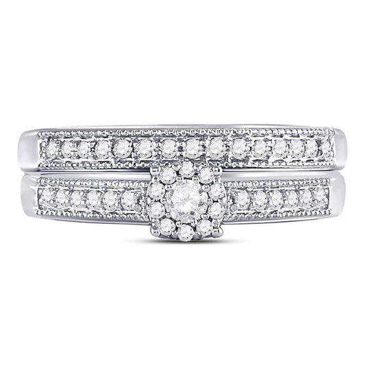 14k White Gold Round Diamond Bridal Wedding Ring Set 1/3 Cttw