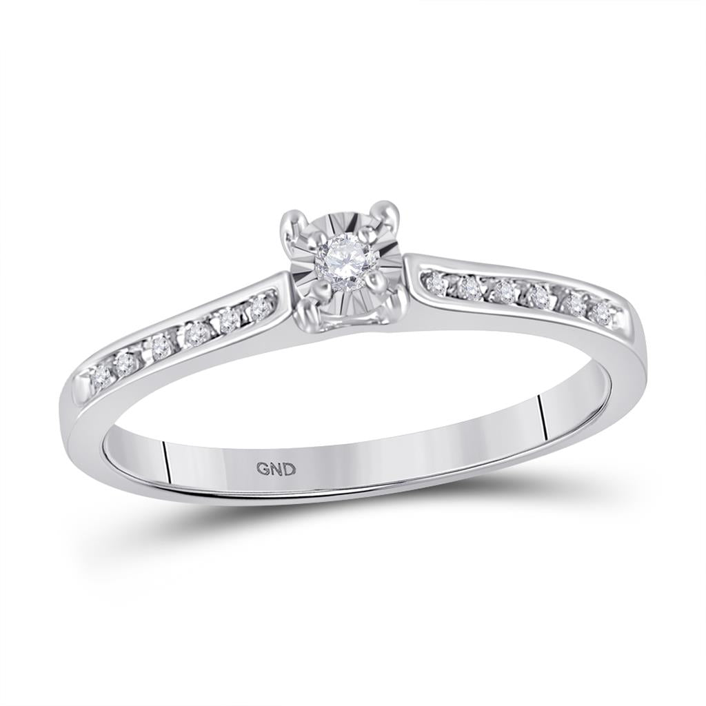14k White Gold Round Diamond Solitaire Bridal Engagement Ring 1/10 Cttw
