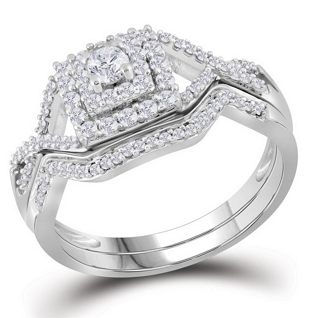 14k White Gold Round Diamond Bridal Wedding Ring Set 1/2 Cttw