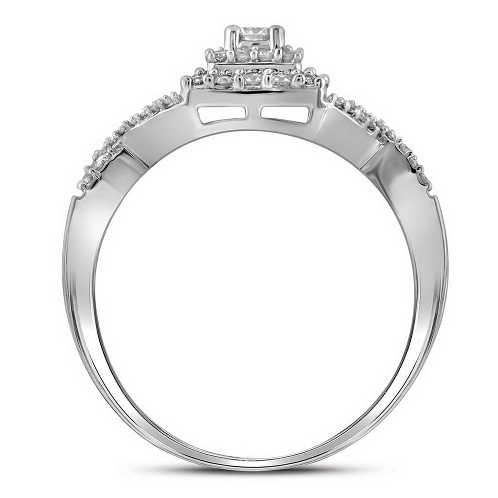14k White Gold Round Diamond Bridal Wedding Ring Set 1/2 Cttw