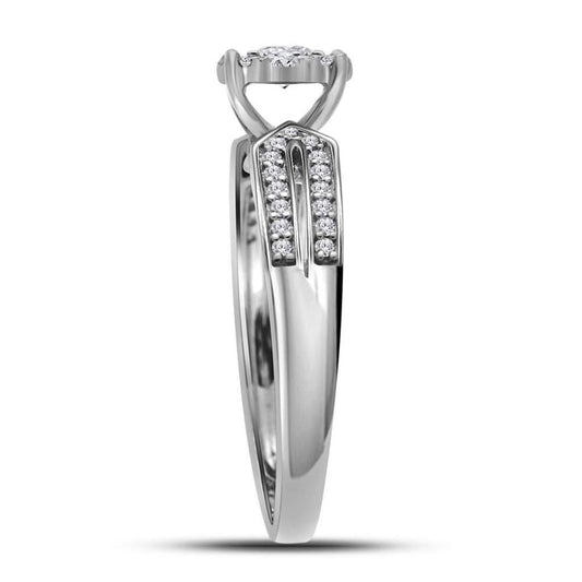 14k White Gold Round Diamond Halo Bridal Engagement Ring 3/8 Cttw