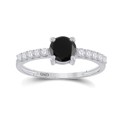 14k White Gold Round Black Diamond Solitaire Bridal Engagement Ring 1 Cttw
