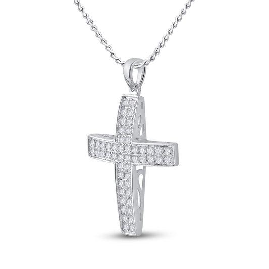 14k White Gold Round Diamond Roman Cross Pendant 1/2 Cttw