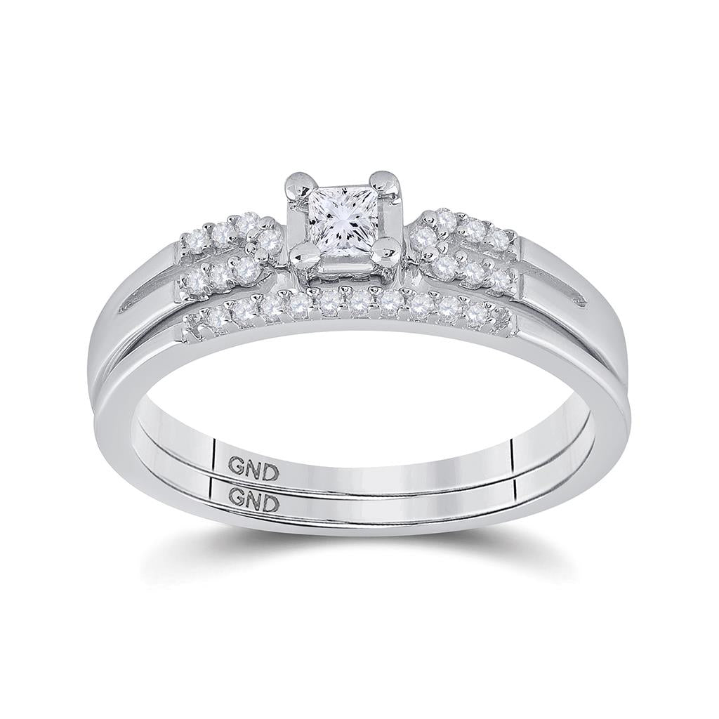 14k White Gold Princess Diamond Bridal Wedding Ring Set 1/5 Cttw