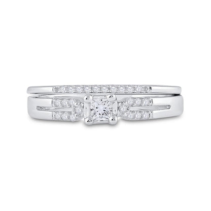 14k White Gold Princess Diamond Bridal Wedding Ring Set 1/5 Cttw