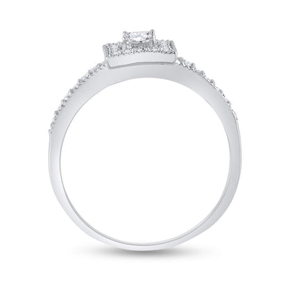 14k White Gold Princess Diamond Halo Bridal Wedding Ring Set 1/2 Cttw