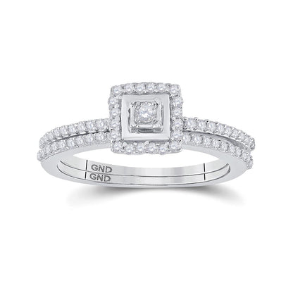 14k White Gold Round Diamond Slender Bridal Wedding Ring Set 1/3 Cttw