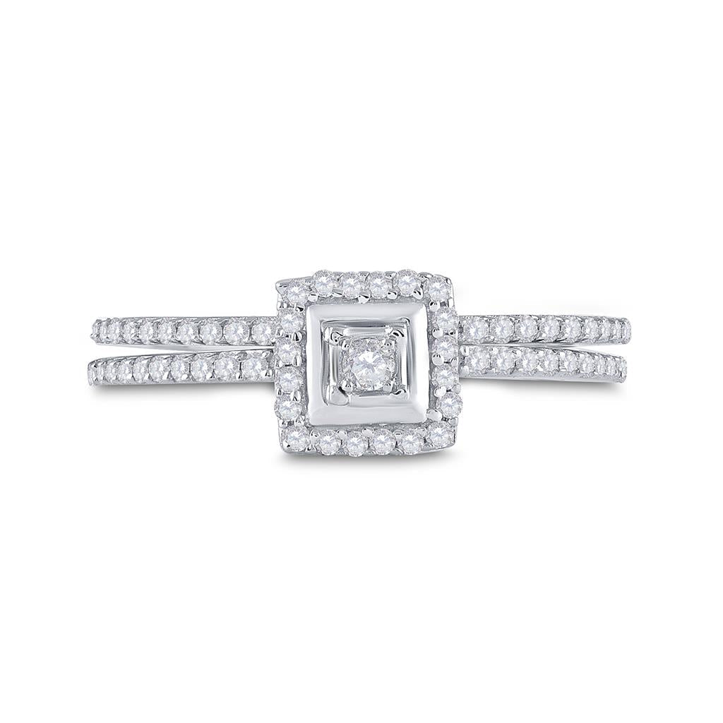 14k White Gold Round Diamond Slender Bridal Wedding Ring Set 1/3 Cttw