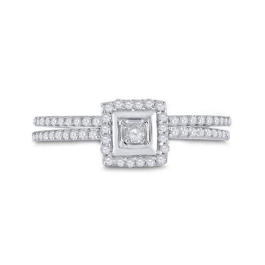 14k White Gold Round Diamond Slender Bridal Wedding Ring Set 1/3 Cttw