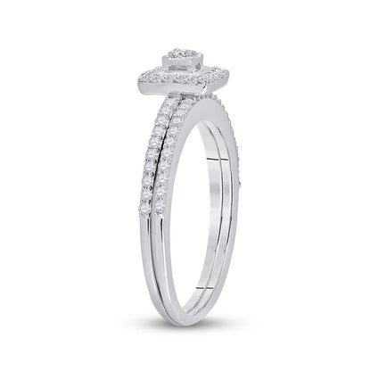 14k White Gold Round Diamond Slender Bridal Wedding Ring Set 1/3 Cttw