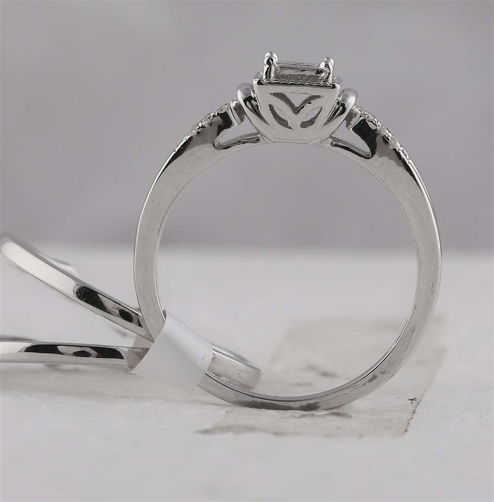14k White Gold Princess Diamond 3-Piece Bridal Wedding Ring Set 1/4 Cttw