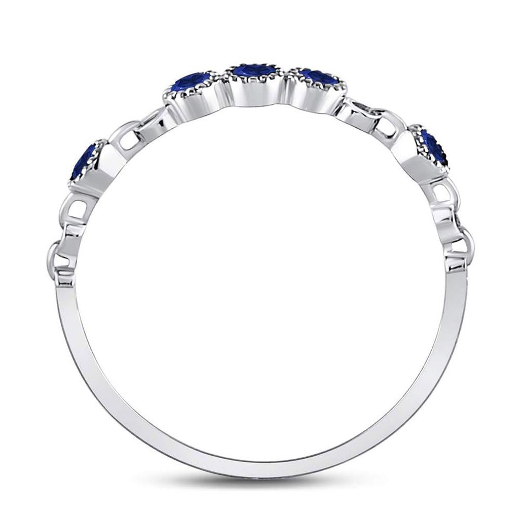 14kt White Gold Round Blue Sapphire Dot Stackable Band Ring 1/5 Cttw