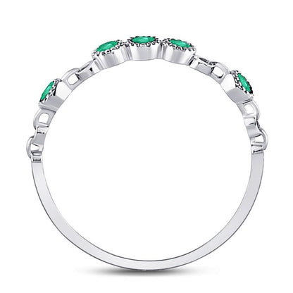14kt White Gold Round Emerald Dot Stackable Band Ring 1/20 Cttw
