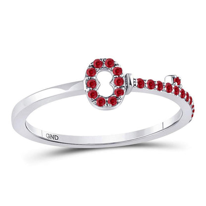 14kt White Gold Round Ruby Key Stackable Band Ring 1/5 Cttw