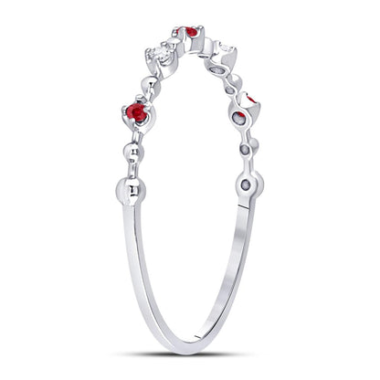 14k White Gold Round Ruby Diamond Beaded Stackable Band Ring 1/20 Cttw