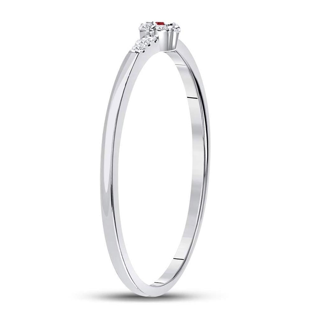 14kt White Gold Round Ruby Diamond Stackable Band Ring 1/20 Cttw