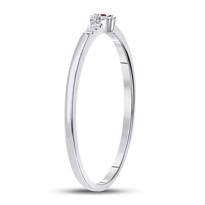 14kt White Gold Round Ruby Diamond Stackable Band Ring 1/20 Cttw