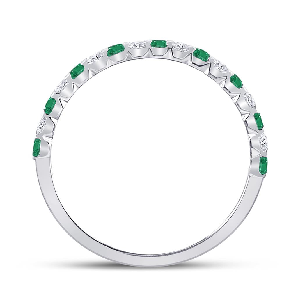 14k White Gold Princess Emerald Diamond Alternating Stackable Band Ring 1/3 Cttw